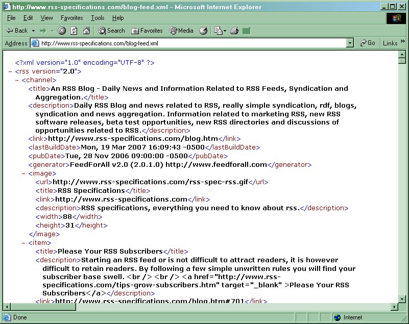 Internet Explorer with RSS page
